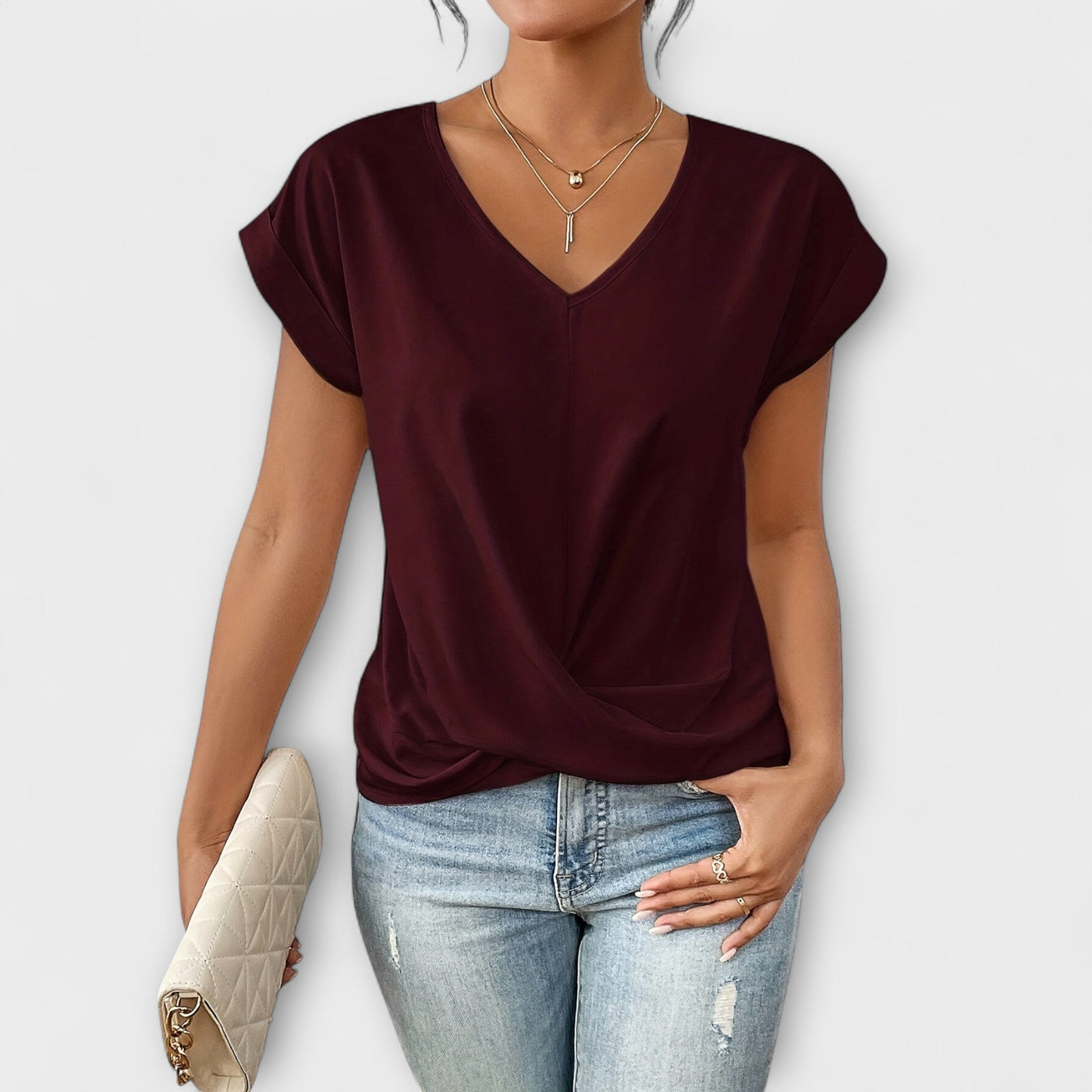 Eloise - V-hals Top met Knoopdetail